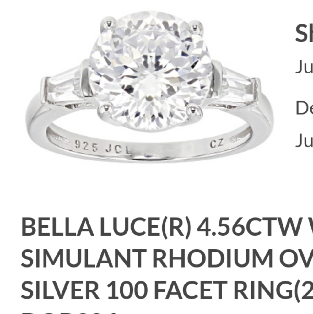 NWT AUTHENTIC GENUINE STERLING SILVER BELLA LUCE 3 stone ENGAGEMENT RING SIZE 7